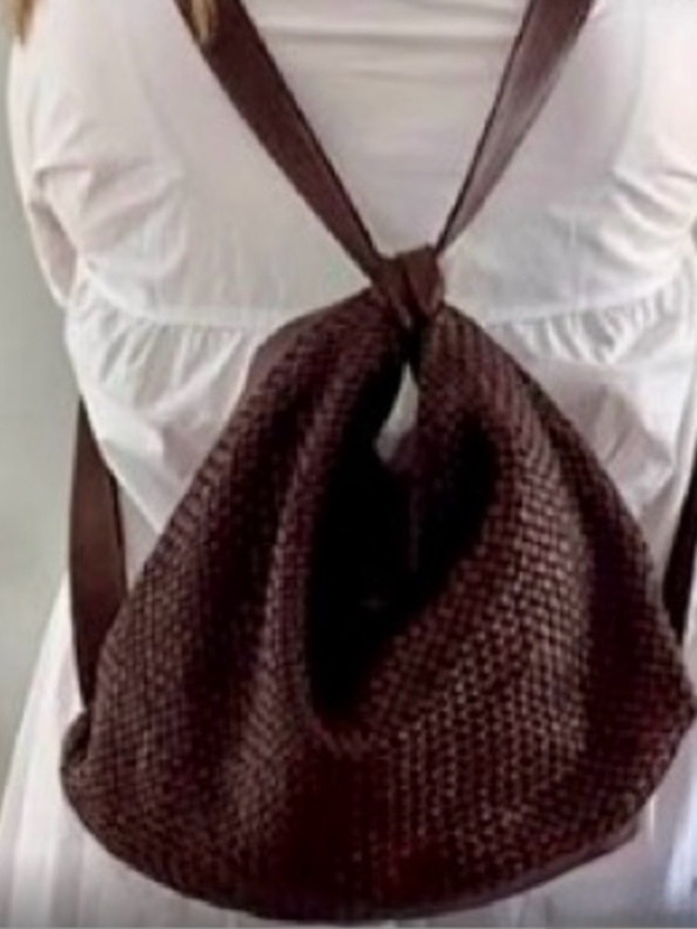 Tulipani Italian Luxury Leather Woven Convertible Purse /Drawstring Backpack